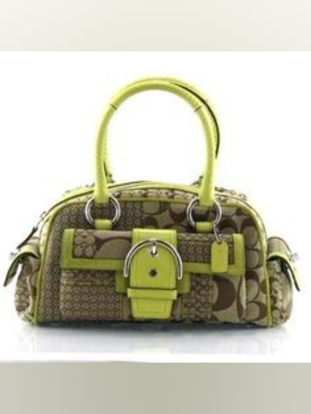 Coach 1941 Top Handle Bag Signature Canvas Satchel with Lime Trim